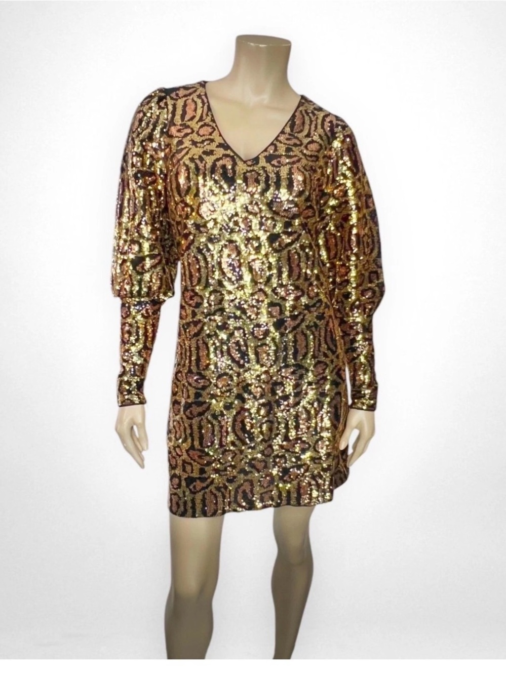 Walter Baker Black & Gold Sequin V-Neck miniDress -Sz M
